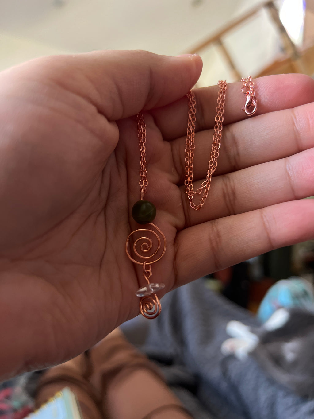 Healerite & Clear Quartz Copper Spiral Pendant
