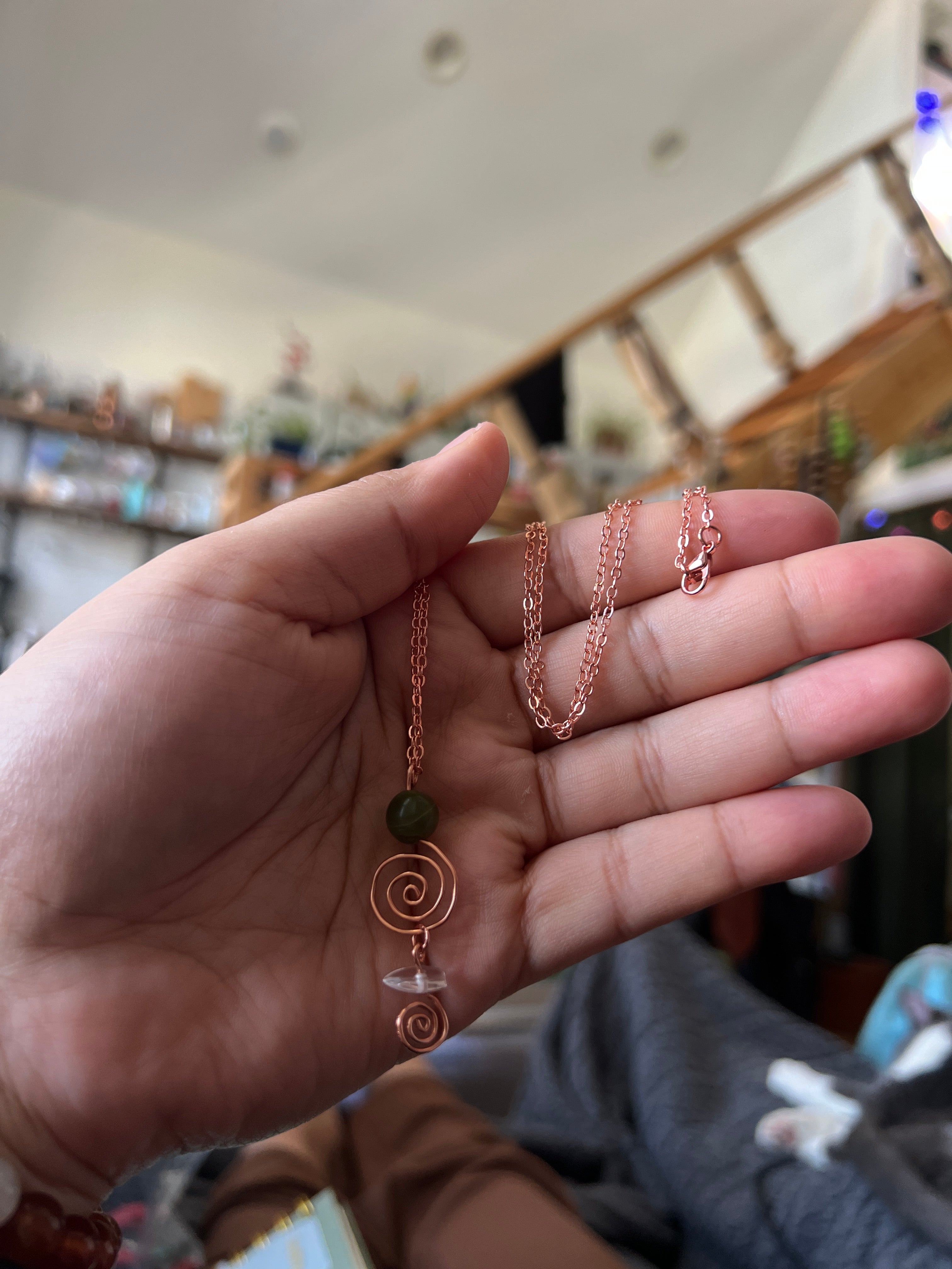 Healerite & Clear Quartz Copper Spiral Pendant